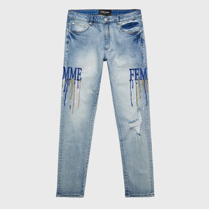 Letterman Drip Denim Blue With Navy Letters