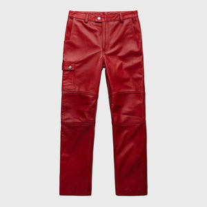 Leather Cargo Pant Red