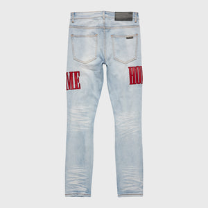 Letterman Denim Blue With Red Letters