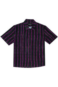 Striped Logo Button Down Black and Pink