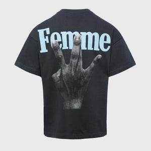 Twisted Fingers Tee Black with Cream & Light Blue
