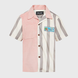 Paneled Corduroy Striped Shirt Pink