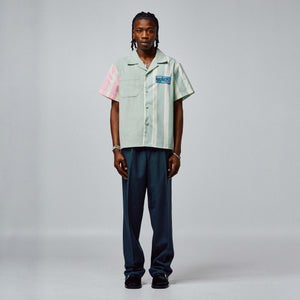 Paneled Corduroy Shirt Green and Pink