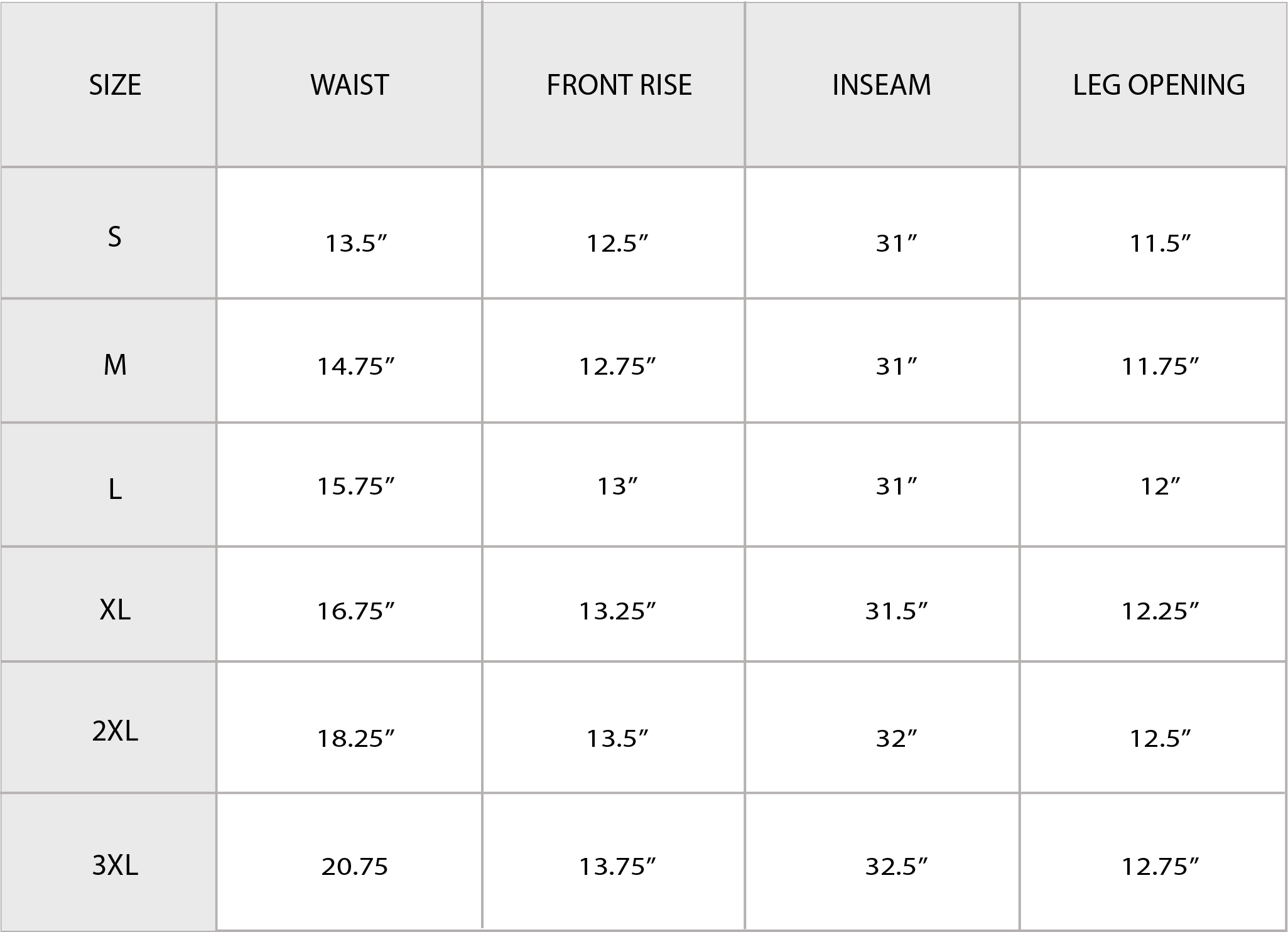 Size Chart