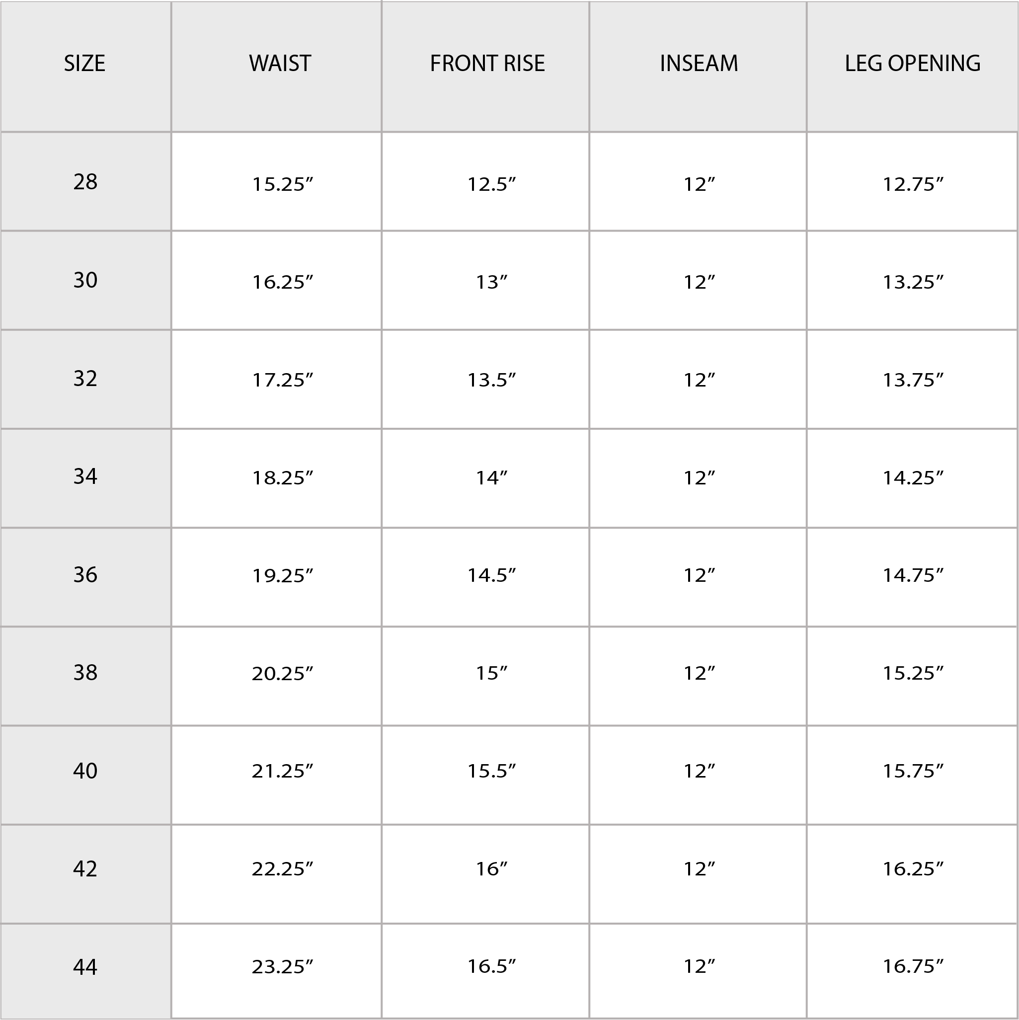 Size Chart