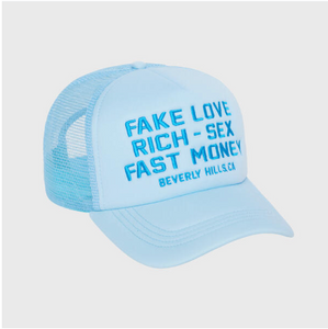 Fake Love Trucker Hat Baby Blue