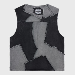 Patchwork Denim Vest Black