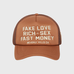 Fake Love Trucker Hat Brown