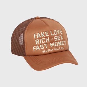 Fake Love Trucker Hat Brown