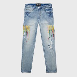 Letterman Drip Denim Blue With Yellow Letters