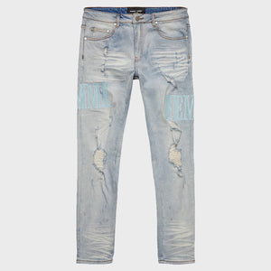Letterman Denim Blue With Baby Blue Letters