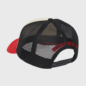 Homme Femme Basketball Trucker Hat Red, Cream, Black