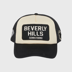 Beverly Hills Trucker Hat Black and Cream
