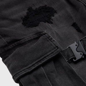 Distressed Strap Cargo Denim Black