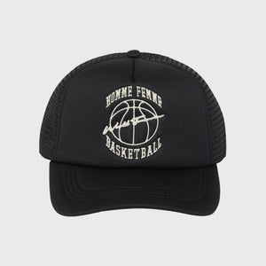 Homme Femme Basketball Trucker Hat Black and Cream