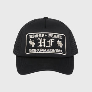 Old English Trucker Hat Black and Cream
