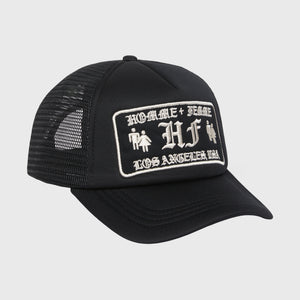 Old English Trucker Hat Black and Cream
