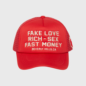 Fake Love Trucker Hat Red