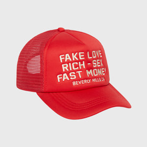 Fake Love Trucker Hat Red