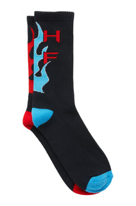 HF Flame Socks Black with Blue and Red
