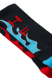 HF Flame Socks Black with Blue and Red