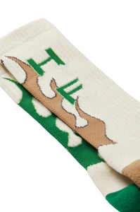 HF Flame Socks Cream with Green and Brown