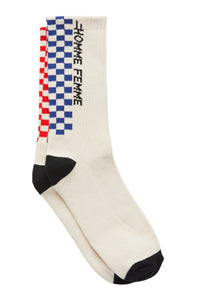 Racing Crew Checkered Socks Cream