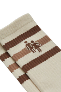 Trademark Socks Cream with Brown Man and Woman Logo