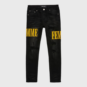 Letterman Denim Black With Yellow Letters