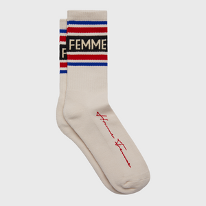 Vintage Socks Cream with Black, Red, and Blue